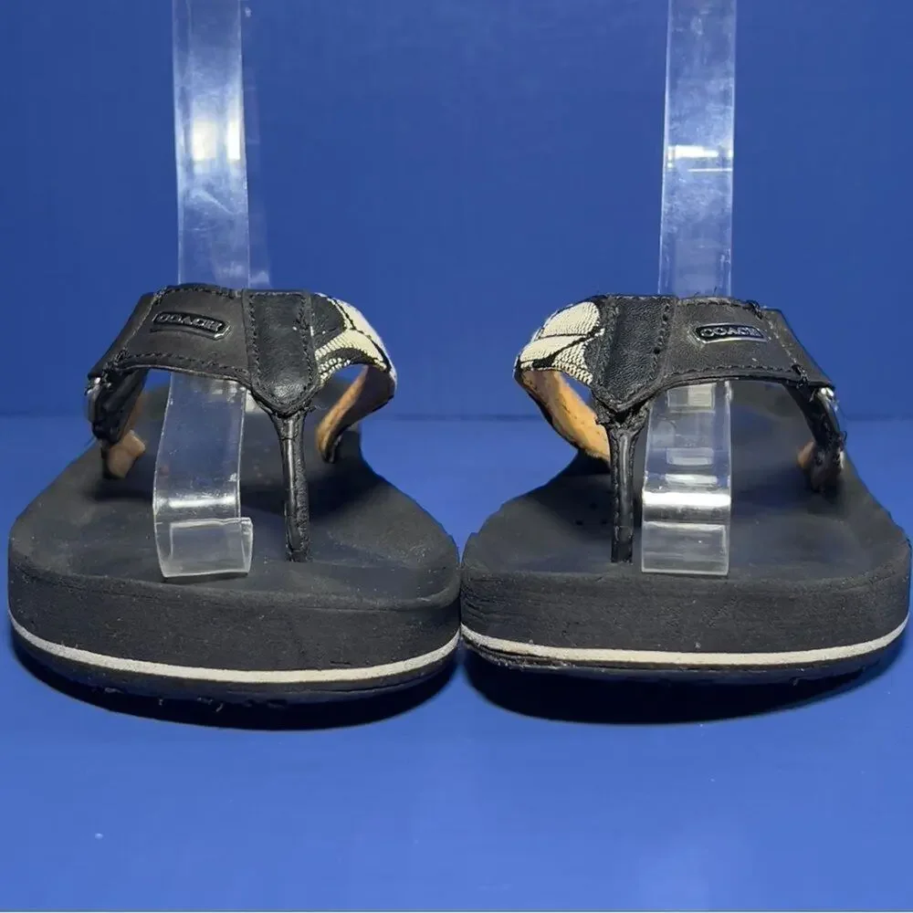 Coach Jada‎ Monogram Leather Sandals Black Womens 7.5B A1563